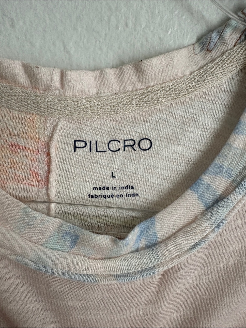 Anthropologie | Pilcro Bennie Cotton Slim Watercolor Crew Neck Tee Pink Blue L - Picture 7 of 9